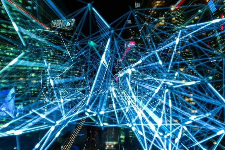 Blue light trails representing AI search visibility