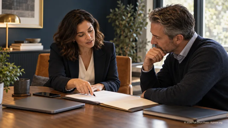 AI-generated illustrative scene of an adviser discussing a prospective client enquiry.
