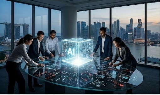 Commercial team reviewing AI-supported revenue system architecture