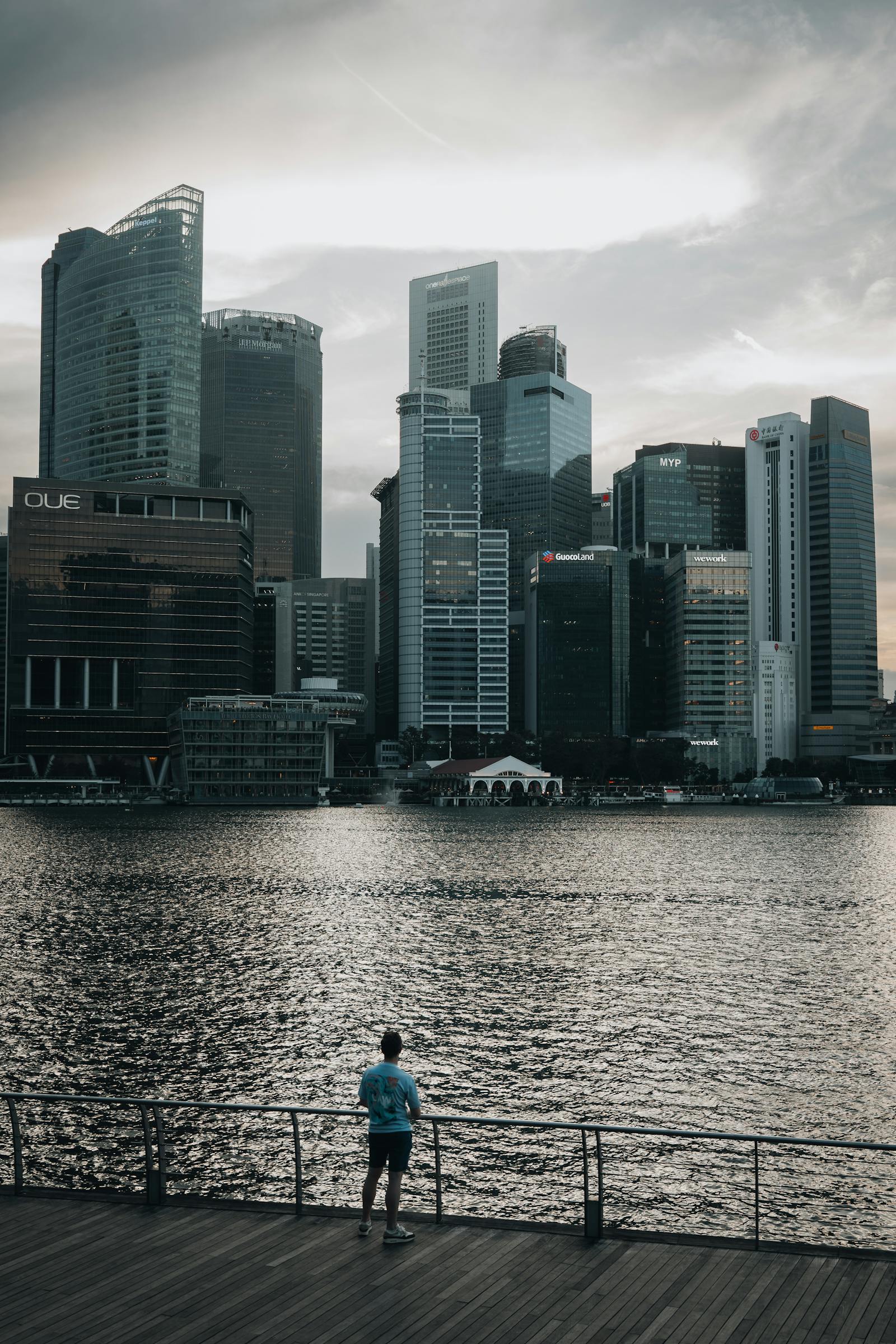 Singapore business district skyline at dusk